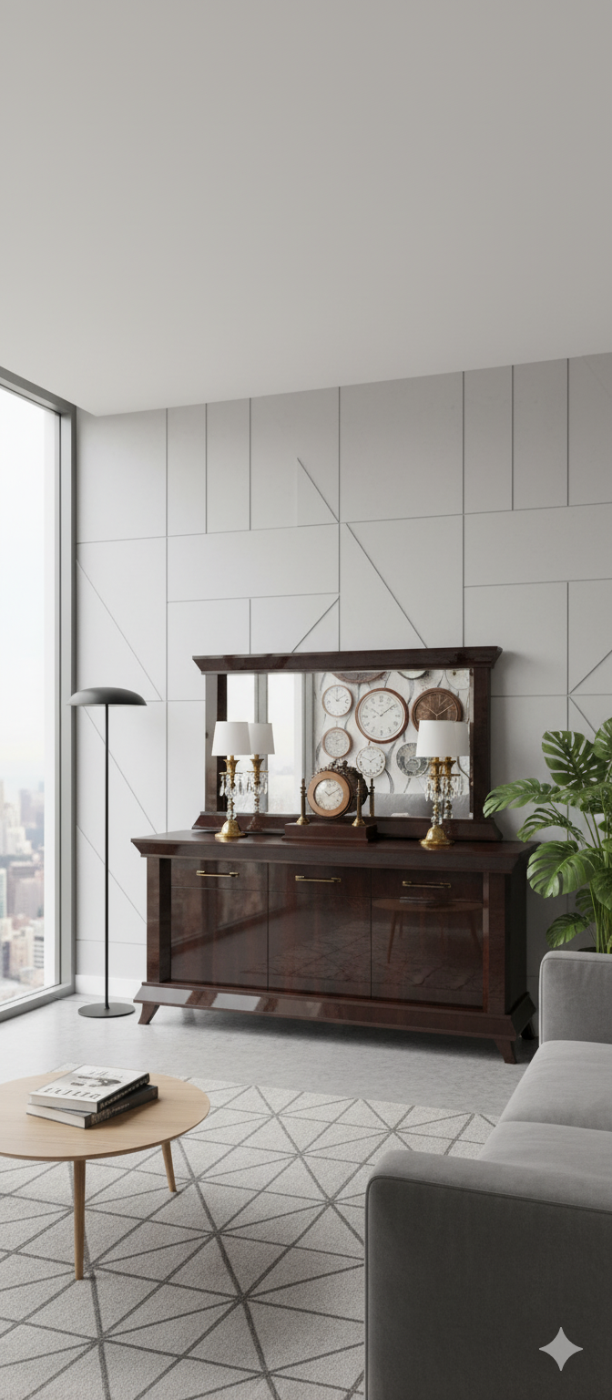 اینه و کنسول پینار قهوه‌ای هایگلاس ترک درجه یک